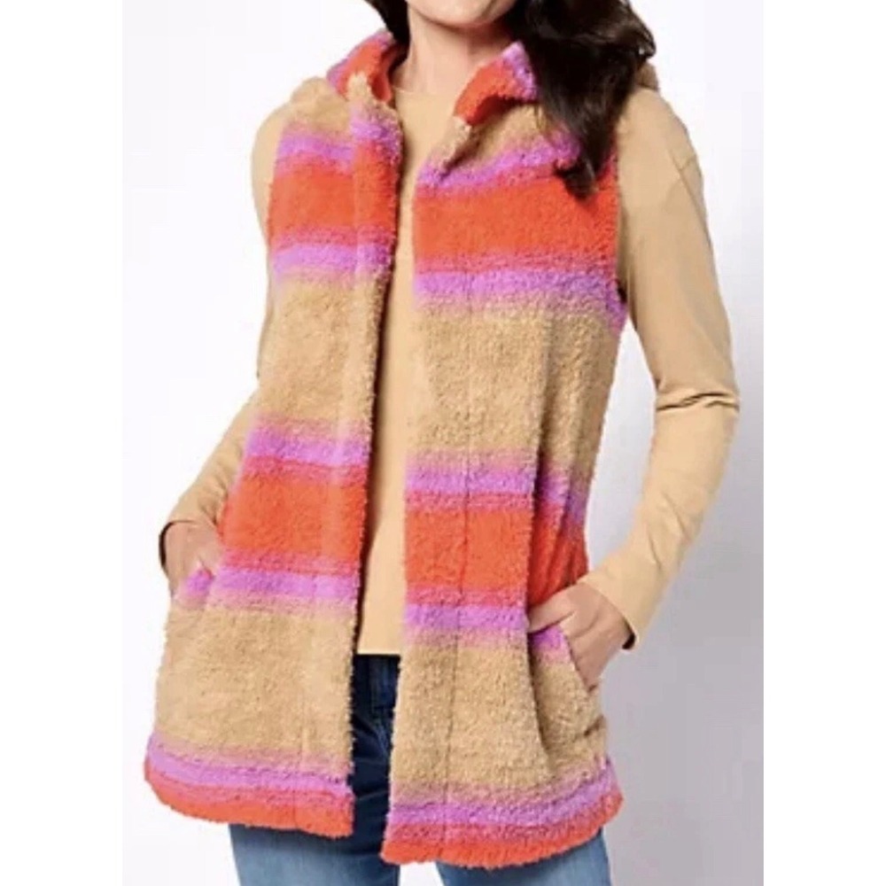 Koolaburra by UGG Sherpa Fleece Striped Hooded‎ Vest XL
